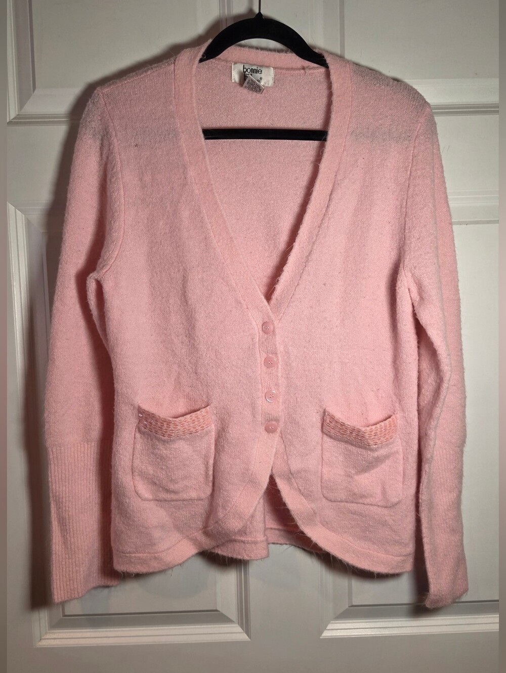 Bonnie And Bill By Holly Vintage Pink VNeck Button Cardigan Sweater Acrylic Wool